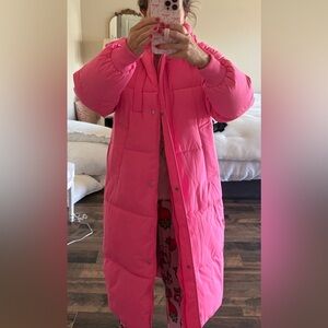Bright Pink Long Puffer Coat